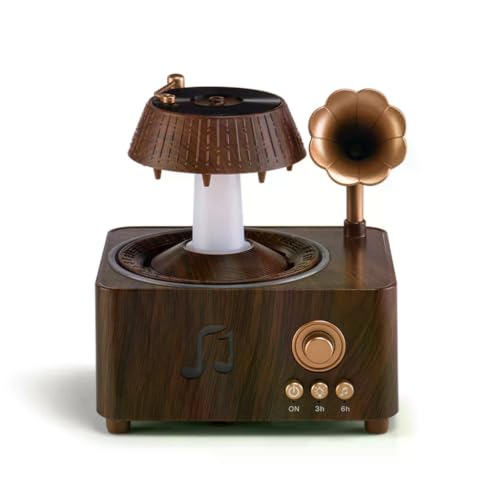Image of KIMEE Retro Gramophone Rain Humidifier Aroma Diffuser Cool Mist White Noise LED Night Light Vinyl Record Design for Bedroom Home Office