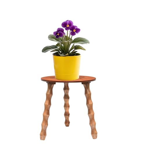 Image of Decor Corner Table Coffee Table Side Table with Floral Laaser Design, Round Solid Wood End Table Coffee Table Flower Stand Sofa Side for Living Room Balcony (Natural)