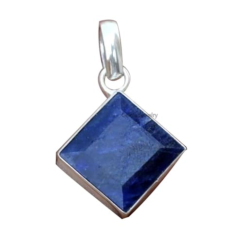 Celcia Jewelry Solid 925 Sterling Silver Pendant For Women Men, Genuine Blue Sapphire Square Gemstone Unique Handcrafted September Birthstone Pendant cover