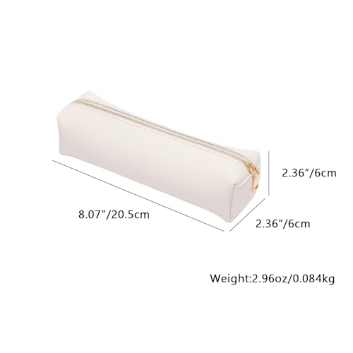 Image of Pencil Case Small Zipper Pen Pouch for School Office Art Supplies Stationery Organizer Bag for Pens Markers（Beige /Faux Leather）