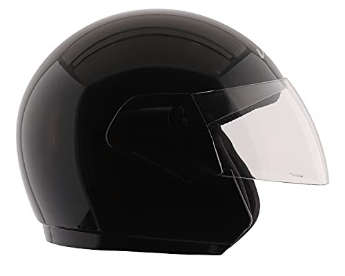 Image of Vega Cruiser Open Face Riding Helmet with Glossy Finish, ISI Certified, Clear Visor, Lightweight Build, Comfortable Interior, Shock Absorbing Liner, and Trendy Black Styling Black-M