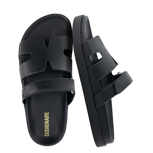 CUSHIONAIRE Estate Womens Sandals with Cut-Out Band & Adjustable Strap with Memory Foam, Summer Sandals for Women 2025, BLACK 8.5