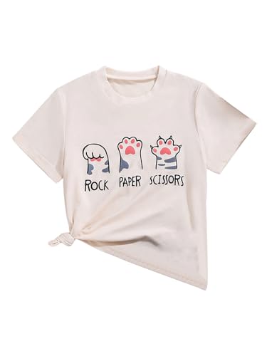 SweatyRocks Girl's Cat Paw Graphic Letter Print Tees Crew Neck Short Sleeve Cute T Shirt Tops