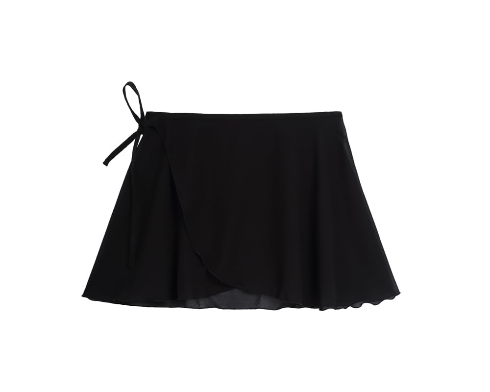 Lanbodance Girls Black And Women's Ballet Wrap Skirt Chiffon Dance Skirt, Large