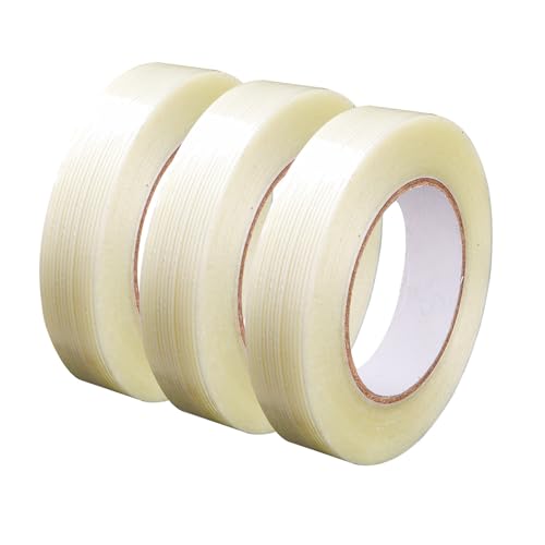 Image of Filament Strapping Tape, 3 Pack 1 Inch x 55 Yards，Heavy Duty Transparent Reinforced Fiberglass Tape