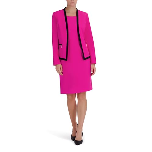 Le Suit Petite contrast trim topper and sheath dress set