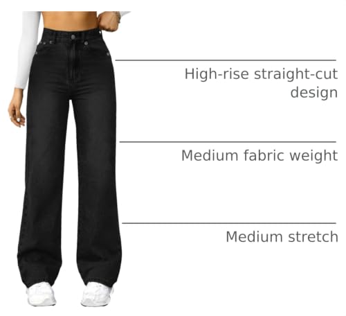 Image of FUNUCA Straight Leg Jeans for Women,High Waisted Wide Leg Loose Microelastic Boyfriend Denim Pants