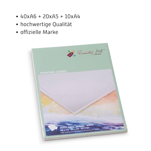 Encaustic Art The Original Mixed Set Malkarten | 70 Blatt | 10x A4, 20x A5, 40x A6 | Papier für Wachsmalerei & Enkaustik Starter Sets | Weiße Bastelpapier für Künstler und Kreative | 300gsm
