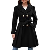 Mantel Damen Elegant Gürtel Wintermantel Damen Lang Wollmantel Zweireihig Trenchcoat A Linie Winterjacke Warm Lange Wolljacke Revers Mäntel Mittellang Damenmantel Winter Trench Coat Frauen