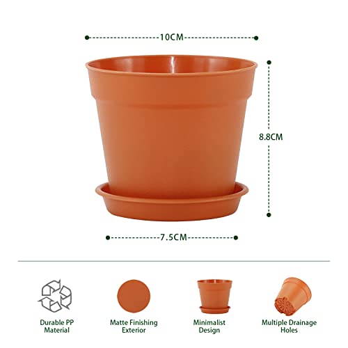 FORAGIFT 10cm Small Plant Pots, 24 Pack Plastic Herb Pot with Drainage Hole and Tray, Seed Seedling Pots Flower Nursery Pots for Vegetables, Flowers, Cactus, Cuttings, Succulent, Terracotta