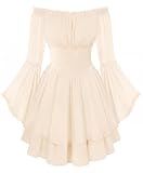 Women Corset Dress Off Shoulder Bell Sleeve Mini Dress Apricot L
