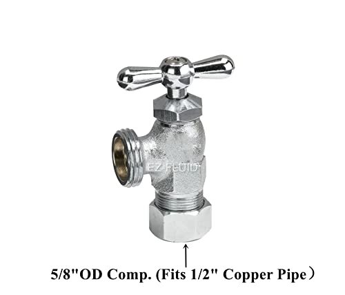 EZ-FLUID 1/2\" Nom. (5/8\" OD Compression) X 3/4\" MHT Muti-Turn Chrome Plated Heavy Duty Brass Washing Machine Valve ,Front Operated Wash Machine Water Shut Off Valve (1-Pc)