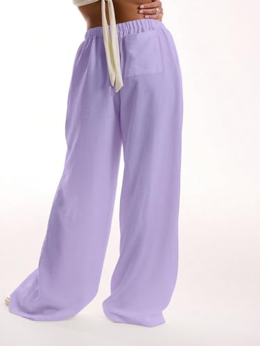 Image of RoseSeek Women's Beach Cover Ups Wide Leg Loose Linen Pants Swimsuit Coverup Summer Vacation Outfits 2026