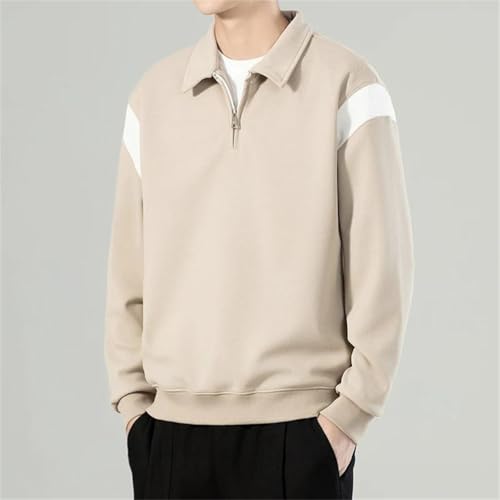 Men's Lapel Half Zipper Contrast Color Patchwork Casual Long Sleeve Pullover Sweatshirts Tops2
