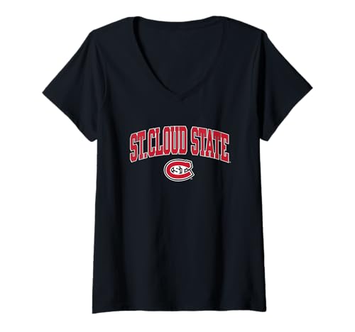 Womens St. Cloud State Huskies Arch Over Logo Officially Licensed V-Neck T-Shirt