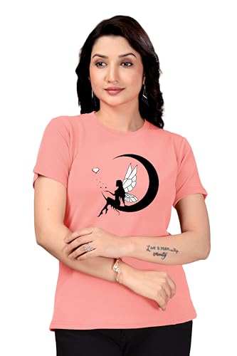Image of Women Round Neck Printed Cotton Blend Regular Fit T-Shirt
