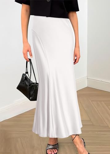 Image of KIRUNDO Women's Satin Maxi Skirt 2026 Summer Fall Trendy High Waisted Wedding Cocktail Party Work Silk A-Line Formal Skirts