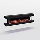 GLOW FIRE Elektrokamin Clear Wall mit realistischem 3D LED-Feuer - Wand-Elektrokamin mit Heizung und Kaminfeuer, App Steuerung, Knistereffekt & Timer, max. 1800 W, 137x39x21 cm, Schwarz