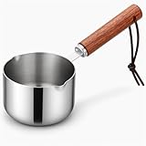 SHREESAMP Stainless Steel Mini Saucepan 150ml/250ml – Dual Pour Spouts, Wooden Handle – Butter Warmer, Milk Pan, Coffee & Baby Food Pot – Induction & Gas Stove Friendly