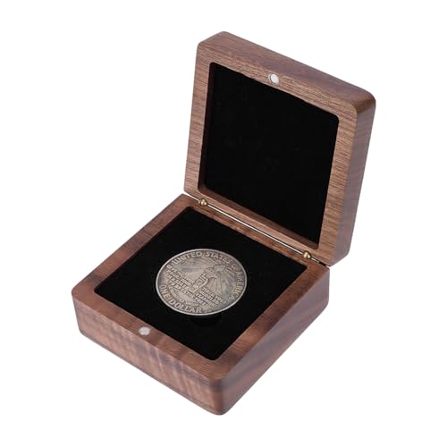 Caja para monedas de madera de nogal 8x8x3.8 cm con inserto negro miniatura 1