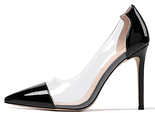 SAMMITOP Women's Pointed Toe PVC Clear Stilettos Pump Summer Wedding High Heels Party Dress Shoes
