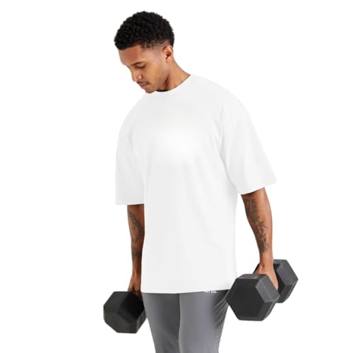 Camiseta Oversized de Algodão Masculina Gola Redonda Lisa Hyve (BR, Alfa, GG, Regular, Branco)