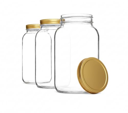 Image of kitchentoolz Set of 3 One Gallon Large Glass Jar with Lid - Wide‑Mouth Gallon Mason Jar for Sun Tea, Pickling, Kombucha - 1 Gallon Glass Jug Made in USA