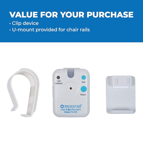Patient Aid Chair Alarm with 10" x 15" Motion Sensor Pad and Wired Ring Device, Various Chime Sound and Mounting Options, AC Adapter and Battery Powered Wandering and Fall Prevention for Elderly