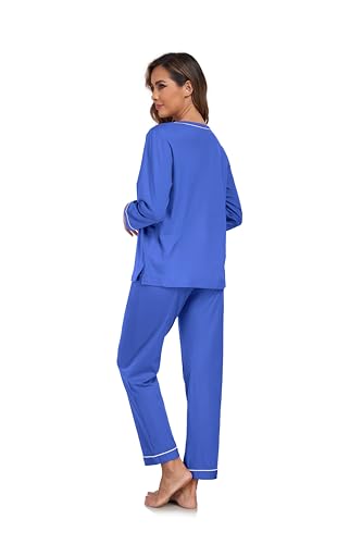 Image of COLORFULLEAF 100% Cotton Pajama Set for Women Long Sleeve Sleepwear with Pants Soft Comfy Two-Piece Pjs with Pockets