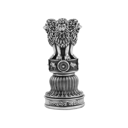 Image of Artarium Handcrafted Ashoka Ashok Pillar Idol Pillar Statue Showpiece for Car Dashboard Home Office Decor Table Showpiece Corporate Gifting (4 Inch, Silver)