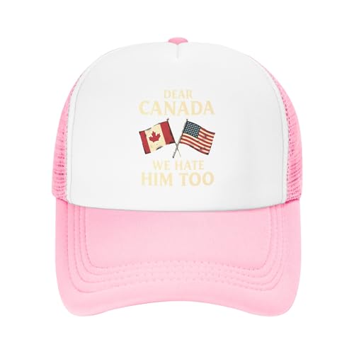 Greenchant Dear Canada We Hate Him Too Trucker Hat FDT Resist Fascism Kids Hats Adjustable Mesh Baseball Cap - Pink