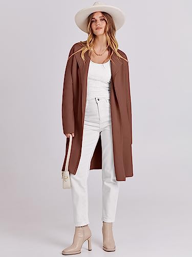 Prinbara Women's Classy Light Tan Draped Open Front Lapel Knit Blazer Trench Coat Cardigan Fall Winter Camel Jacket Outwear Sweater Kafei-S #TOP5
