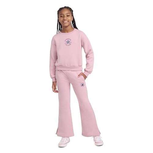 Converse Girls' Graphic Crewneck Sweatshirt and Flared Pant Set, Converse