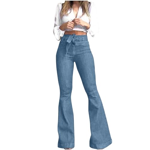 Jeans for Women's Elastic High Waist Bell Bottom Wide Leg Denim Pants Casual Flare Trouser Trousers with Pockets
