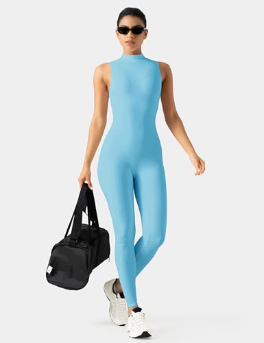 Image of speerise Women Sleeveless Turtleneck One Piece Romper for Yoga Workout Jumpsuit with Tummy Control Bodysuit