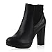Produktbild Damen Ankle Boots Plateau Stiefeletten Zipper Holzoptikabsatz Schuhe 111135 Schwarz 39 Flandell