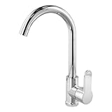 Lawnoval Grifo mezclador giratorio de cromo pulido, grifo de lavabo de baño de una sola manija para agua caliente y fría, acero plástico grueso, plateado