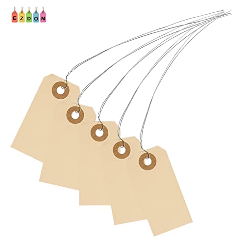 Paper Tags With Wire Ties - #1, 2 3/4” X 1 3/8” Box Of 100 Blank 13Pt Label Tags With Reinforced Hole And Metal Wire Attached, Manila Tags With Wire #TOP5