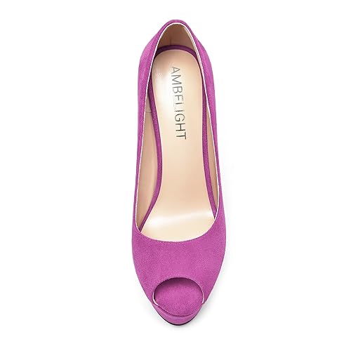 AMBELIGHT Womens Dress Wedding Slip On Suede Solid Platform Peep Toe Stiletto High Heel Pumps Shoes 5 Inch3