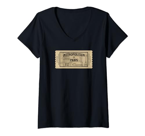 Femme Paris Paris métro métropolitain vintage Ticket 1ère classe T-Shirt avec Col en V