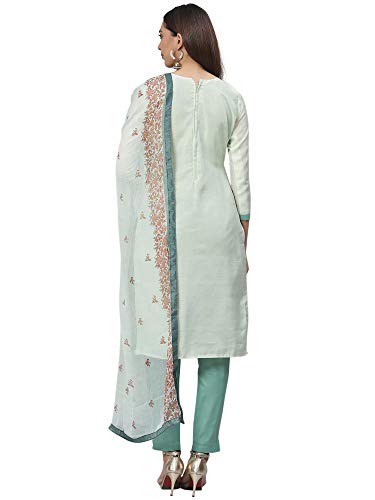 Image of AKHILAM Women's Chanderi Cotton Embroidered Unstitched Salwar Suit Material (Red 32DMK80 M Parent)