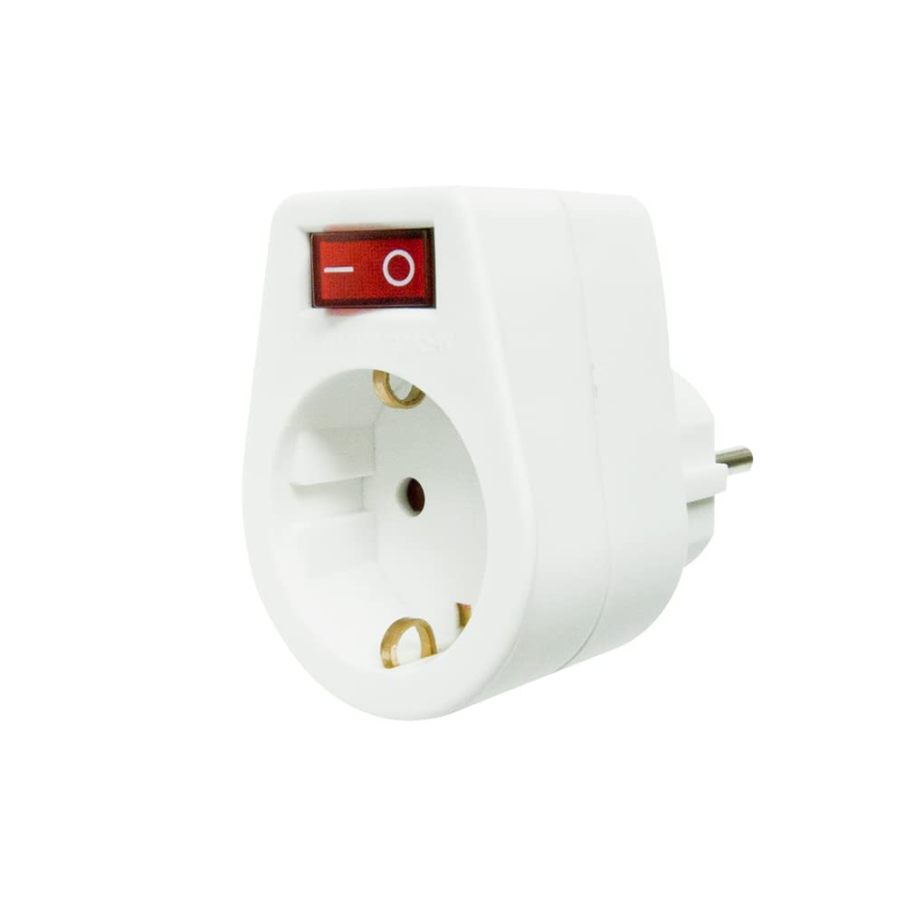 Garza Power - Adaptador con toma de Tierra y con Interruptor, formato Blíster, color Blanco