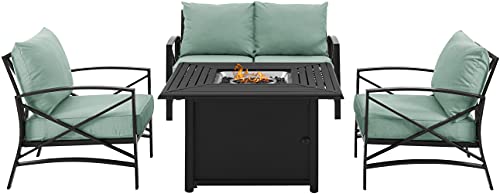 Crosley Furniture Ko60037Bz-Mi Kaplan Outdoor Metal 4-Piece Seating Set (Dante Fire Table, Loveseat, 2 Arm Chairs), Oiled Bronze With Mist Cushions #TOP1
