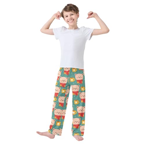 Boys' Pants Cute Cats Cup Animal Long Bottoms Jogger Pants Elastic Waist Trousers with Pockets S-XL2