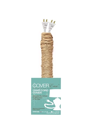 Image of Gold /Golden COVEREase Cord Cover 9 ft Faux Silk Fabric Lamp Cord Cover - Cable Sleeve, Wire Cover, Cord Hider for Cable Management for Electrical Lighting Fixtures (1 Pack)