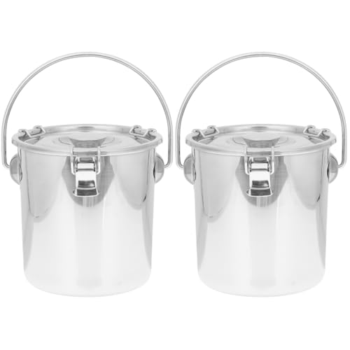 Healeved 2pcs Stainless Steel Fire Extinguisher Small Metal Water Compost Bin Beverage Cooler Bucket Beer Camping Coolers Airtight Stainless Steel Bucket with Cover Chiller