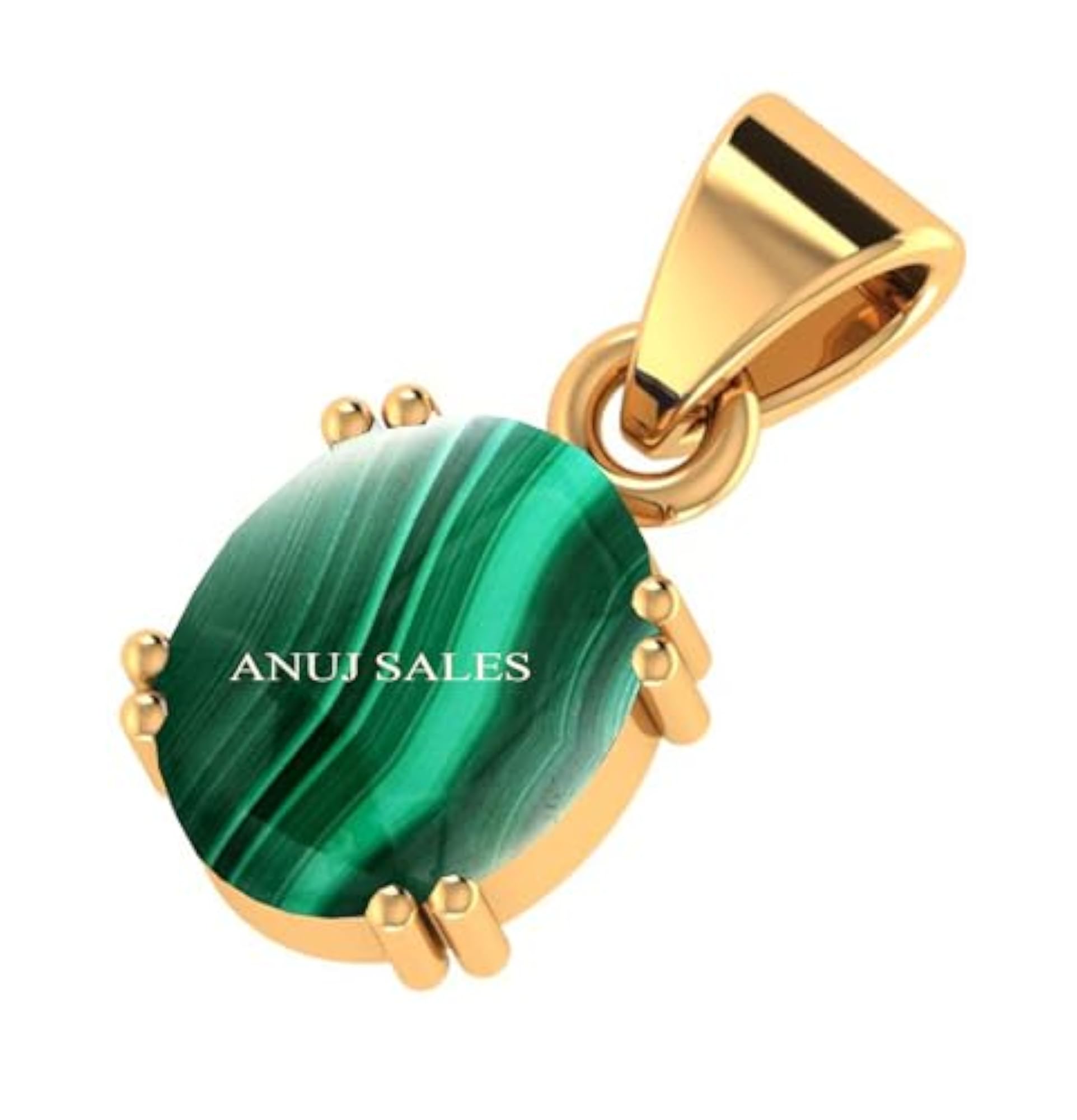 Unisex 6.25 Ratti Natural Malachite Gold Plated Pendant, Certified