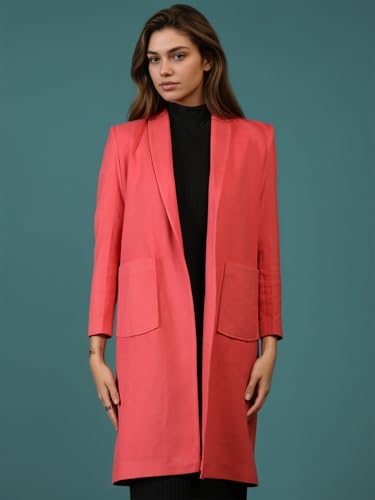Image of CHKOKKO Women Elegant Winter Wear Warm Coat Classic Knee Length | Solid Color Design with Convenient Front Pockets | Ideal for Formal and Semi-Formal Occasions