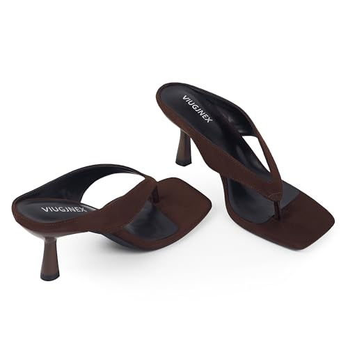 Image of VIUGJNEX Women's Kitten Heels Flip Flops Slip On Open Toe Low Heels Thong Square Slide Summer Fashion Party Heeled Dressy Sandals for Women