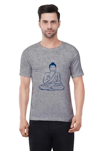 Image of Caseria Men's Cotton Printed T-Shirt -Buddha | 100% Cotton | Half Sleeves | Regular Fit | Printed | Round Neck | Graphic T Shirt